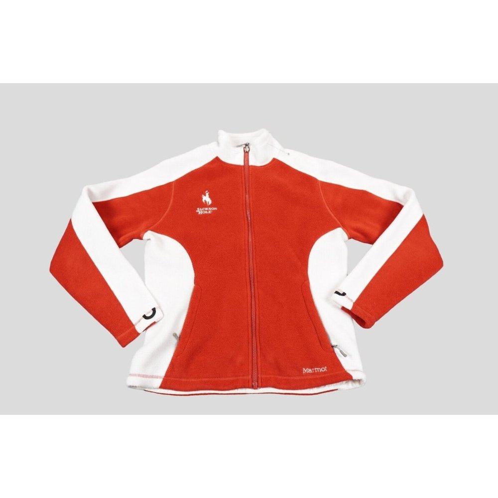Marmot Jacket Womens Small Red/Orange Jackson Hole WY Polartec Fleece Colorblock